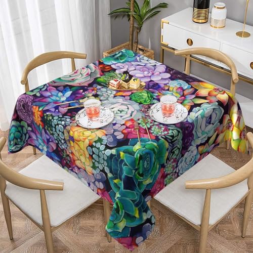 Hzhuaoeg Bunte Sukkulenten-Tischdecke, waschbar, Polyester-Stoff, Tischdecke für Küche, Esstisch, 137 x 137 cm von Hzhuaoeg