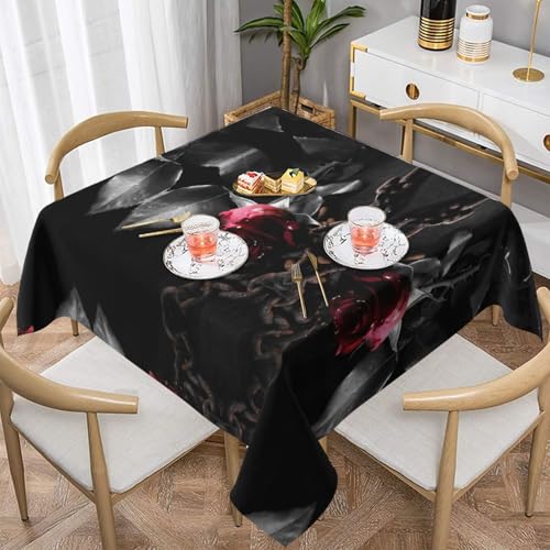 Hzhuaoeg Quadratische Tischdecke, Gothic-Stil, schwarze Rosen, waschbar, Polyester-Stoff, Tischdecke für Küche, Esstisch, 137 x 137 cm von Hzhuaoeg