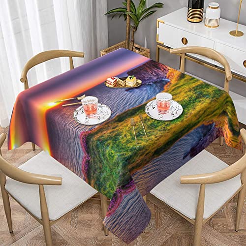 Hzhuaoeg Quadratische Tischdecke, Motiv: Irland, Sonnenuntergang, Meereslandschaft, waschbar, Polyester, Tischdecke für Küche, Esstisch, 137 x 137 cm von Hzhuaoeg