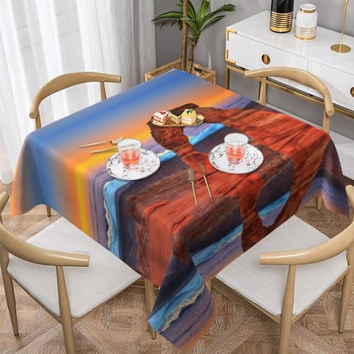 Hzhuaoeg Quadratische Tischdecke mit Arches Nationalpark, waschbare Polyester-Tischdecke für Küche, Esstisch, 137 x 137 cm von Hzhuaoeg