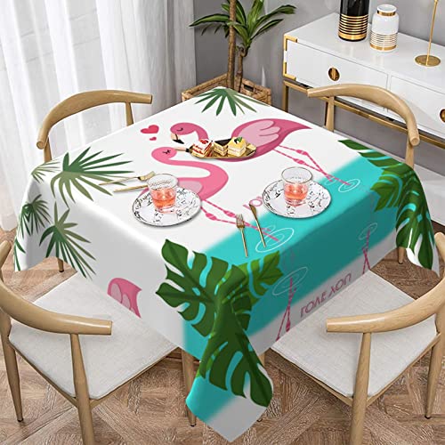 Hzhuaoeg Quadratische Tischdecke mit Palmblatt- und Flamingo-Paaren, waschbare Polyester-Tischdecke für Küche, Esstisch, 152,4 x 152,4 cm von Hzhuaoeg