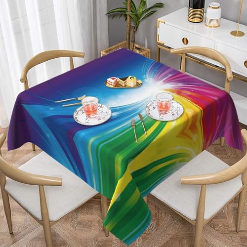 Hzhuaoeg Quadratische Tischdecke mit Regenbogen-Hintergrund, waschbares Polyestergewebe, Tischdecke für Küche, Esstisch, 152,4 x 152,4 cm von Hzhuaoeg