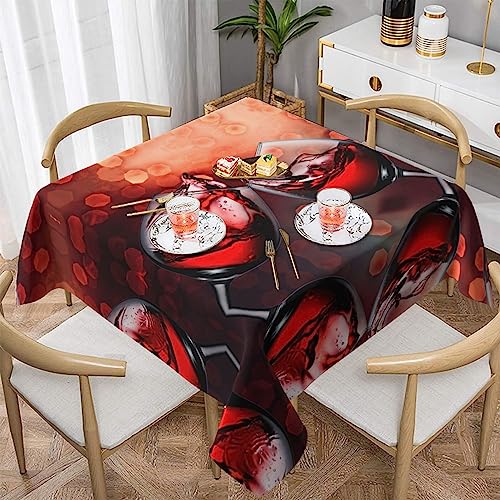 Hzhuaoeg Quadratische Tischdecke mit Rotweinglas-Motiv, waschbare Polyester-Tischdecke für Küche, Esstisch, 137 x 137 cm von Hzhuaoeg