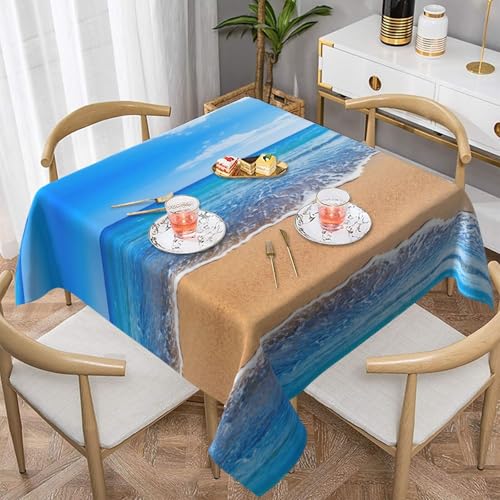 Hzhuaoeg Quadratische Tischdecke mit Strand und Meer, waschbar, Polyester, Tischdecke für Küche, Esstisch, 137 x 137 cm von Hzhuaoeg