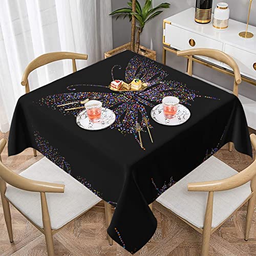 Hzhuaoeg Quadratische Tischdecke mit Strass-Schmetterlingen, waschbar, Polyester-Stoff, Tischdecke für Küche, Esstisch, 152,4 x 152,4 cm von Hzhuaoeg