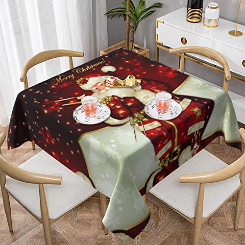 Hzhuaoeg Quadratische Tischdecke mit Weihnachtsmann-Motiv, waschbar, Polyester, Tischdecke für Küche, Esstisch, 152,4 x 152,4 cm von Hzhuaoeg