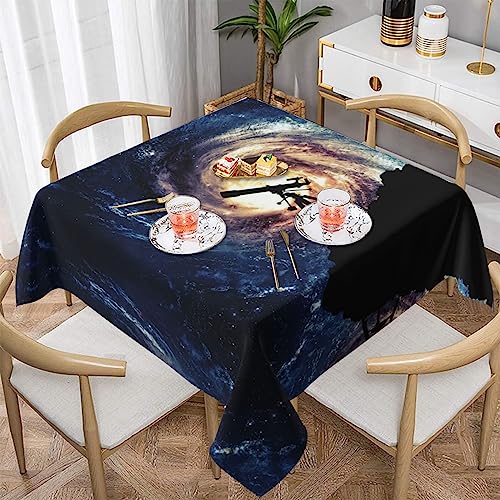 Hzhuaoeg Quadratische Tischdecke mit Weltraum-Galaxie mit Teleskop, waschbar, Polyester-Stoff-Tischdecke für Küche, Esstisch, 137 x 137 cm von Hzhuaoeg