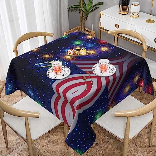 Hzhuaoeg Quadratische Tischdecke mit amerikanischer Flagge von Feuerwerk, 4. Juli, waschbar, Polyester-Stoff, Tischdecke für Küche, Esstisch, 152,4 x 152,4 cm von Hzhuaoeg