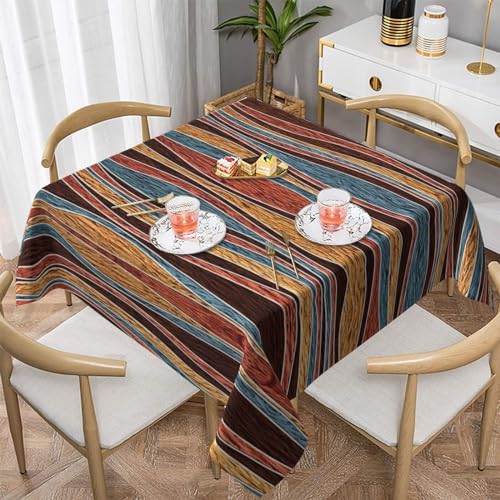 Hzhuaoeg Quadratische Tischdecke mit bunten Streifen, waschbar, Polyesterstoff, Tischdecke für Küche, Esstisch, 137 x 137 cm von Hzhuaoeg