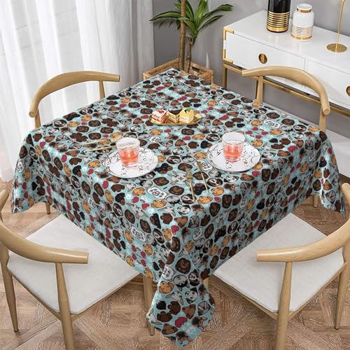 Hzhuaoeg Quadratische Tischdecke mit niedlichem Mops, waschbar, Polyester-Stoff, Tischdecke für Küche, Esstisch, 137 x 137 cm von Hzhuaoeg