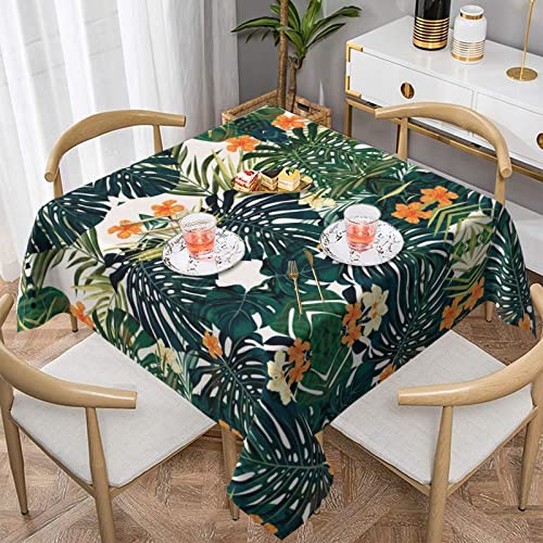 Hzhuaoeg Quadratische Tischdecke mit tropischem Sommer, hawaiianische Blume, Palmblätter, waschbar, Polyester-Stoff, Tischdecke für Küche, Esstisch, 137 x 137 cm von Hzhuaoeg