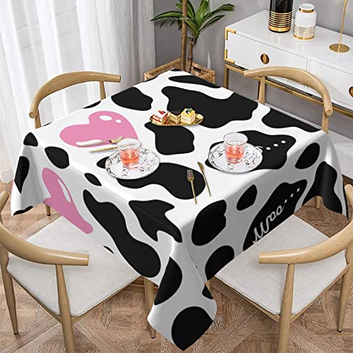 Hzhuaoeg Schwarz-weiße Milchkuh-Tischdecke, waschbar, Polyester-Stoff, Tischdecke für Küche, Esstisch, 137 x 137 cm von Hzhuaoeg