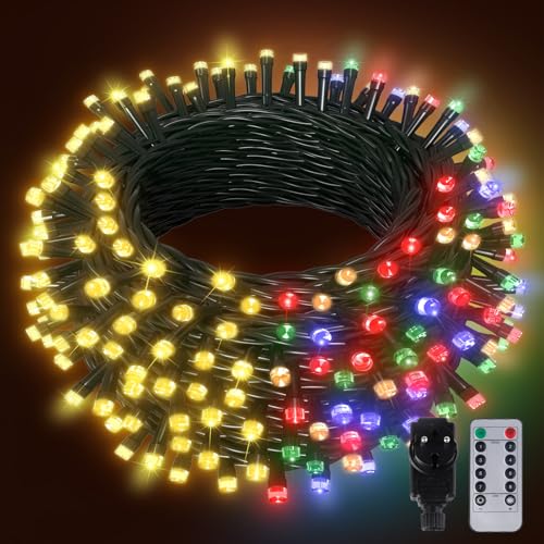 Hzitcigm 100M Weihnachten Deko Lichterkette, 1000LED Warmweiß/Bunt Lichterkette Weihnachtsbaum Lichter mit 8 Modi Grünes Kabel Wasserdicht Weihnachtsbeleuchtung Strom Lichterkette für Innen Außen Deko von Hzitcigm