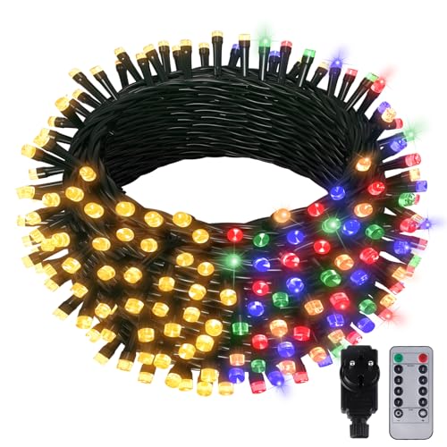 Hzitcigm 30M Weihnachten Deko Lichterkette, 300 LED Warmweiß/Bunt Lichterkette Weihnachtsbaum Lichter mit 8 Modi Grünes Kabel Wasserdicht Weihnachtsbeleuchtung Strom Lichterkette für Innen Außen Deko von Hzitcigm