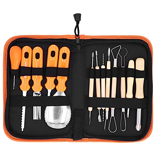 14Pcs Kürbis Schnitzwerkzeug Set, Halloween Kürbis Schnitzset Edelstahl Halloween Dekoration Zubehör Halloween Kürbis mit Tragetasche von Hztyyier