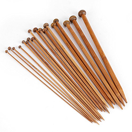 36Pcs Stricknadel Bambus Set, Single Pointed Handarbeit Knitting Needles Crochet Hooks, 18 Größen von 2,0 mm bis 10,0 mm Länge 25CM von Hztyyier