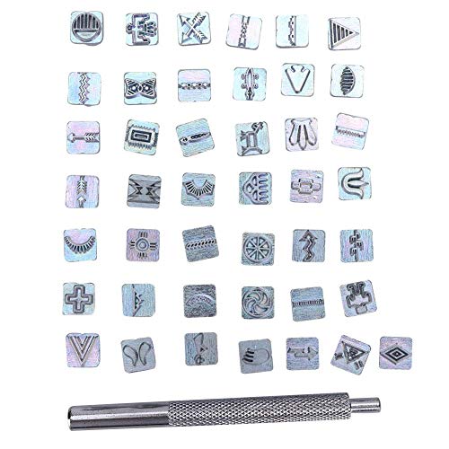 42Pcs Stamps Set Zink Verschiedene Symbole Modell Lederhandwerk Zubehör mit 1Pc Griff Werkzeug von Hztyyier