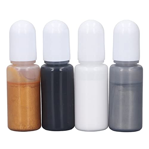 Hztyyier 4PCS Epoxidharz-Pigment, Bunt, Langlebig, Flüssiger Harzfarbstoff, Farbstoff für DIY-Kunst, Färbung, Malerei, Gussfiguren (Set 9: Weiß, Silbergrau, Gold, Schwarz) von Hztyyier