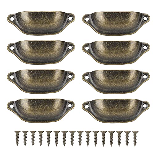 Hztyyier 8 Möbelgriffe, 3,8 X 1,4 X 0,7 Zoll Arch Cup Antique Pull Shell Griff Halbrunder Chinesischer Stil Möbelgriffe für Medizintruhe Bücherregal Schrank Schublade(Grüne Bronze) von Hztyyier