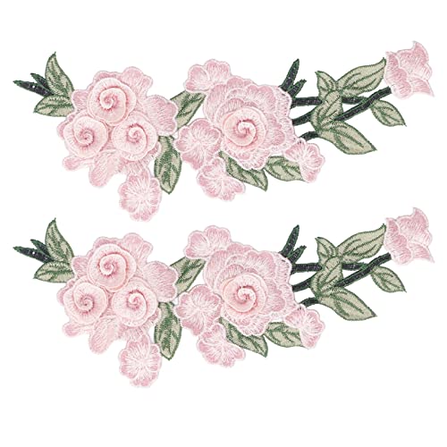 Hztyyier Blumen-Nähaufnäher, Bestickter Aufnäher für Kleidung, Blumen, Stoff, DIY-Herstellung, Baumwolle, Scrapbooking-Dekor(Rosa) von Hztyyier