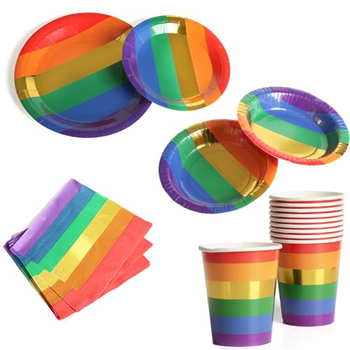 Regenbogen Party Dekoration Geschirr Pack - 10 Stück Regenbogen Becher 9 Zoll Regenbogen Teller 7,5 Zoll Regenbogen Teller 7,5 Zoll Regenbogen Schalen 20 Regenbogen Serviette - Perfekt für Partys und von I LOVE FANCY DRESS