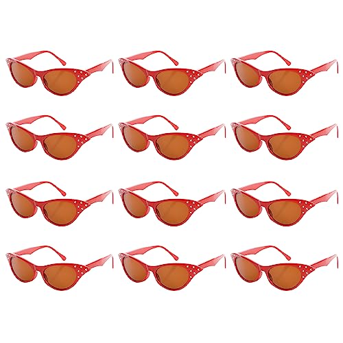 Rote 50er-Jahre-Sonnenbrille für Damen, Katzenaugen-Sonnenbrille mit Diamant-Details, Rock and Roll 1950er-Jahre-Kostüm-Zubehör, 2 Stück von I LOVE FANCY DRESS