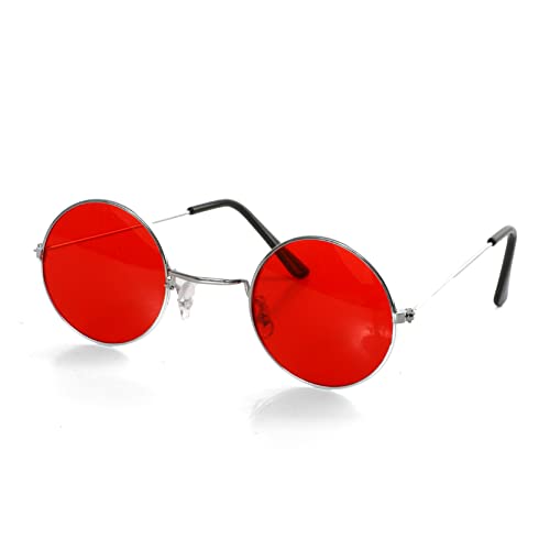 Rote runde Hippie-Brille im Stil der 1970er und 1960er Jahre, Disco, Hippie, Lennon, 70er und 60er Jahre, Band-Accessoire, OSBOURNE HIPSTER-Sonnenbrille (1 Stück) von I LOVE FANCY DRESS