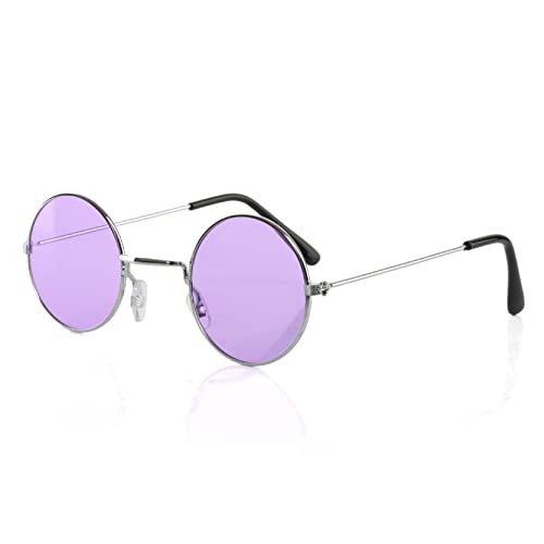 Violette runde Hippie-Brille im Stil der 70er und 1960er Jahre, Disco-, Hippie-, Lennon-, 70er- und 60er-Jahre-Band, Kostüm-Accessoire, Osbourne-, Hipster-Sonnenbrille - 1 Stück von I LOVE FANCY DRESS