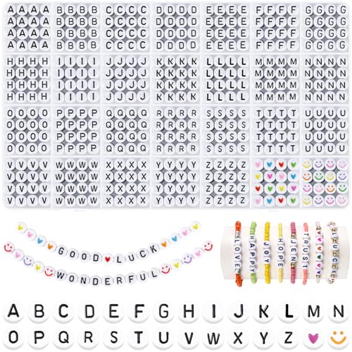 I LOVE MOM 1400 Stück Perlen zum Auffädeln, Buchstabenperlen A bis Z Schwarz Bunt Herzperlen, Alphabet Perlen für Armbänder für DIY Armbänder Bastelset Schmuckherstellung von I LOVE MOM