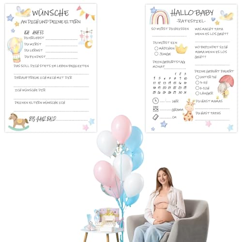 IATAHI Babyshower Ratespiel Karten zum Ausfüllen,Tippkarten Jungen und Mädchen,Spiel für Babyparty,Gender Reveal Feier,Babyparty Geschenk, Karten zum Ausfüllen, Partyspiele Babyshower von IATAHI