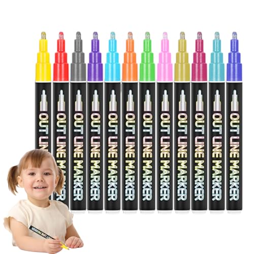 IAZE Shuttle Art Shimmer Marker Set mit 12 Farben Selbstumriss Metallicc Marker Stifte für Kunst, Zeichnen, Kritzeln, Kartenherstellung, Weihnachtsgrußkarte, DIY Handwerk von IAZE