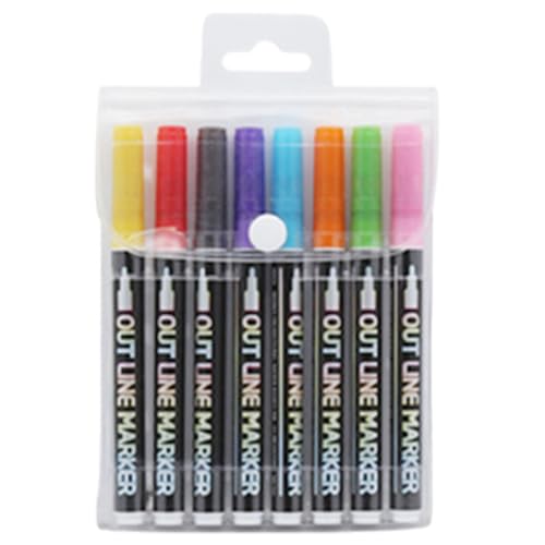 IAZE Shuttle Art Shimmer Marker Set mit 8 Farben Selbstumriss Metallicc Marker Stifte für Kunst, Zeichnen, Kritzeln, Kartenherstellung, Weihnachtsgrußkarte, Basteln von IAZE