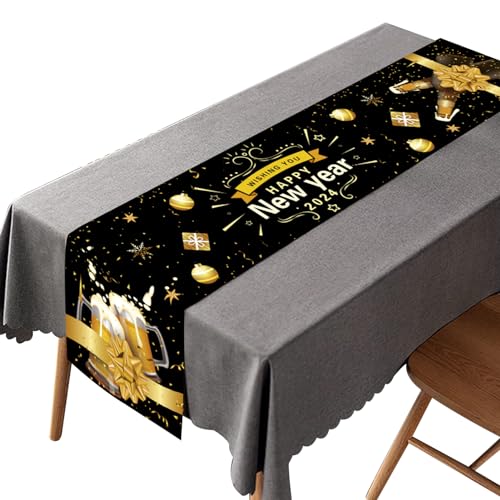 IAZE Silvester-Dekorationen, Tischdecke, Happy Tischdecke, Silvester-Tischdekorationen, Tischdecken, Schwarz-Gold-Tischdecke, 2024 's Eve Supplies (180 x 35 cm) von IAZE