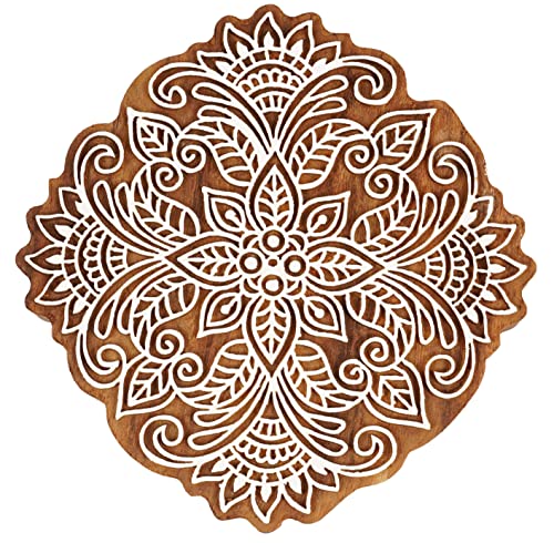 IBA Indianbeautifulart Textildruck Block Floral Mandala Motiv Handgeschnitzt Holzstempel Holzblock Druck Textilstempel fur Stoff/Topferblocke - 12,7 cm von IBA Indianbeautifulart