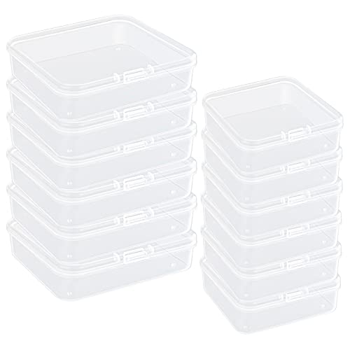 IBEQUEM 12 Stück gemischte Größen plastikbox, Mini Clear Box kleine Kunststoff-Perlen Aufbewahrungsbehälter mit Scharnierdeckel für Kleine Perlen, Pillen, Schmuck, Schrauben Sortierbox von IBEQUEM