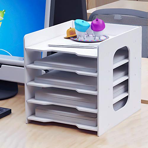 Dokumentenablage Holz Briefablage A4 Schreibtisch Organizer mit 5 Fächer Desktop Papierablage Büro Hause Schreibtischregal DIY Zeitschriftenständer Ablagesystem für Papier Zeitschrift von IBLUELOVER