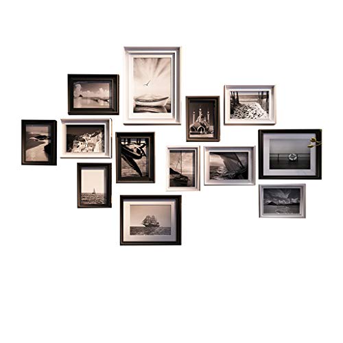 Bilderrahmen Collage Set Vintage-Fotorahmen aus Holz, Collagen-Wandsets für 13 Fotos | Mehrere große architektonische Kunst-Bildergalerie-Rahmenorganisation für Wohnzimmerdekoration (Schwarz/Weiß) von IBOWZ