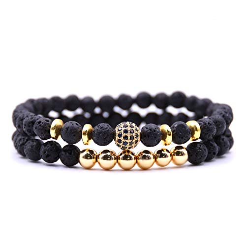 IBOWZ Naturstein Armband Chakra Armband Chakra-Armbänder für Frauen, 7 Chakra-Steine, goldene Perlen, vulkanische Lava, Armreif, Schmuck, Yoga, elastisch, Schwarze Armbänder, ätherisches Öl, Diffu von IBOWZ