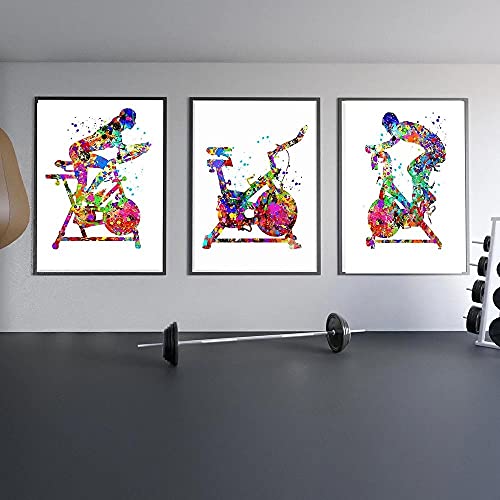 IBUKHSDGYIFH Abstrakte Übung Indoor Bike Mann Frau Fitness GYM Poster Druck Leinwand Malerei Moderne Minimalistische Bilder Wandkunst Wohnkultur Ungerahmt-50x70cmx3 von IBUKHSDGYIFH