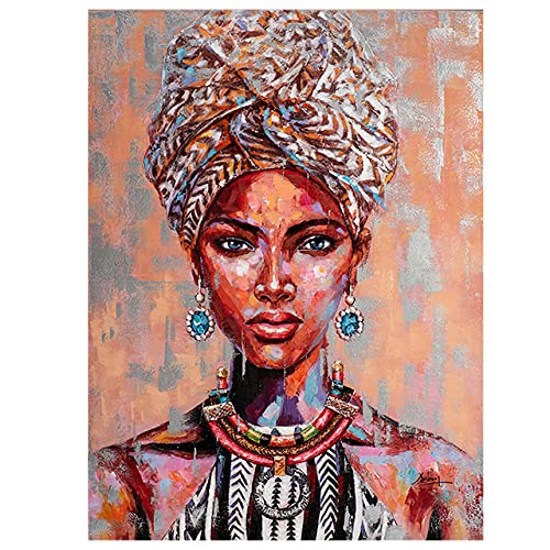 IBUKHSDGYIFH Afrikanischer Stamm Frau Leinwand Ölgemälde Aquarell Graffiti Turban Mädchen Figur Poster Wohnzimmer Wandkunst Dekoratives Bild Ungerahmt-50x70cm von IBUKHSDGYIFH