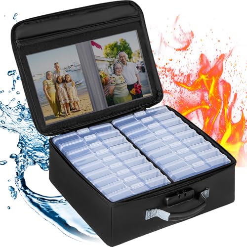 IBVIVIC Feuerfester Foto-Organisator mit Schloss 18 Stück 17 x 12 x 3,1 cm Weißer transparenter Innenkarton Leicht zu tragender Foto-Organisator Ideal zum Aufbewahren von Fotos, Briefen und Postkarten von IBVIVIC