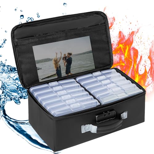 IBVIVIVC Foto Aufbewahrungsbox Feuerschutz Foto-Organizer mit Schloss 17 x 12 x 3.1 CM 12 Weiß transparente Innenboxen Leicht zu tragen geeignet für die Aufbewahrung von Fotos, Briefen, Postkarten von IBVIVIC