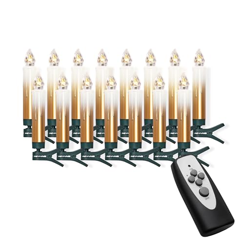 IC Winterworld 15 kabellose LED Christbaumkerzen mit Fernbedienung | Komplett-Set | flammenlose Kerzen mit Tropfen | perfekte Alternative zur Lichterkette (gold/creme) von IC Winterworld