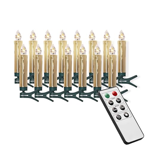 IC Winterworld 15 kabellose LED Christbaumkerzen mit Fernbedienung | Komplett-Set | flammenlose Kerzen mit Tropfen | perfekte Alternative zur Lichterkette (gold glänzend) von IC Winterworld