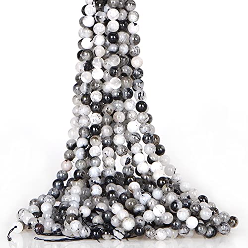 ICAI Beads Turmalinquarz (silberner Rutilquarz) 8 mm natürlicher, energetischer Edelstein | Heilkraft für die Schmuckherstellung | lose Perlen | 1 Strang von ICAI Beads