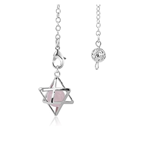 ICAMAS Naturstein Reiki Merkaba Pendel for Wicca Drowsing Hexagramm Pendel Runde Kristall Quarz Perlen Anhänger Schmuck (Color : Rose Quartz) von ICAMAS