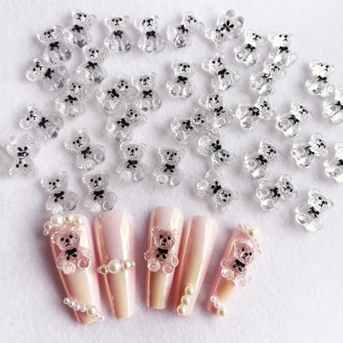 20 Stück Strasssteine Nägel Schleife Nail Art Charms,Kreuz-Nagelanhänger für Nägel,Bär Schmetterling Nagel Edelsteine für Nail Design Nagel Deko Nagel Zubehör DIY Handwerk (Bär (transparente Farbe)) von ICATUENY