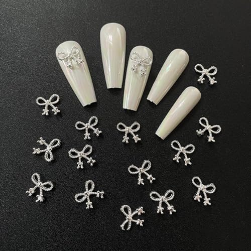 20 Stück Strasssteine Nägel Schleife Nail Art Charms,Kreuz-Nagelanhänger für Nägel,Bär Schmetterling Nagel Edelsteine für Nail Design Nagel Deko Nagel Zubehör DIY Handwerk (Bandschleife) von ICATUENY