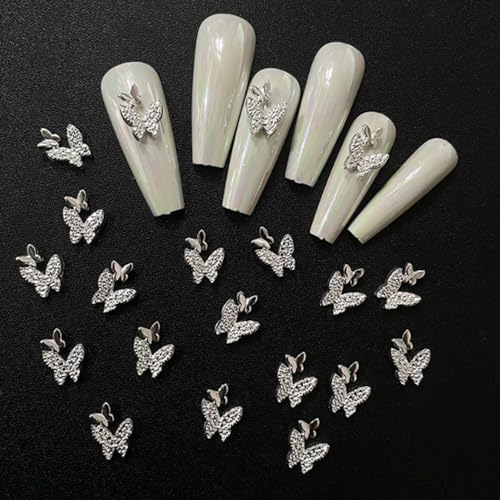 20 Stück Strasssteine Nägel Schleife Nail Art Charms,Kreuz-Nagelanhänger für Nägel,Bär Schmetterling Nagel Edelsteine für Nail Design Nagel Deko Nagel Zubehör DIY Handwerk (Doppelter Schmetterling) von ICATUENY