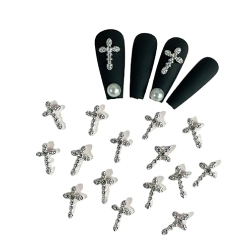 20 Stück Strasssteine Nägel Schleife Nail Art Charms,Kreuz-Nagelanhänger für Nägel,Bär Schmetterling Nagel Edelsteine für Nail Design Nagel Deko Nagel Zubehör DIY Handwerk (Kreuz (Silber)) von ICATUENY